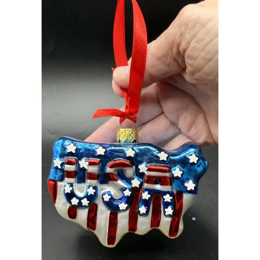 Old World USA Ornament Blown Glass Star American Flag 4th Patriotic -LO17 - Picture 2 of 11